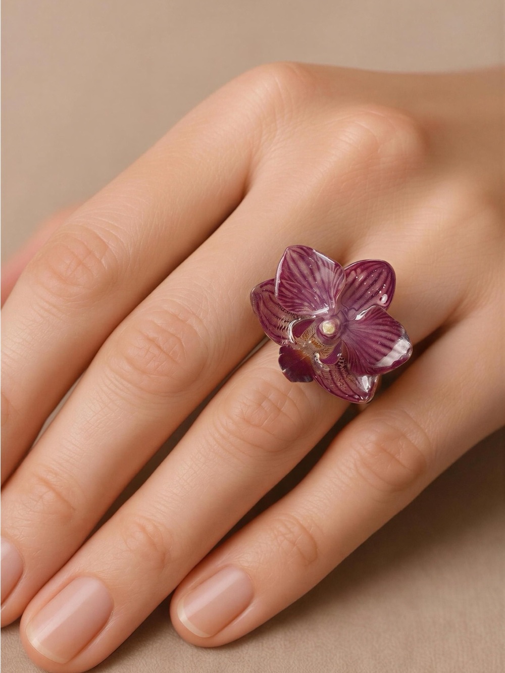 Purple Orchid Flower Statement Ring -